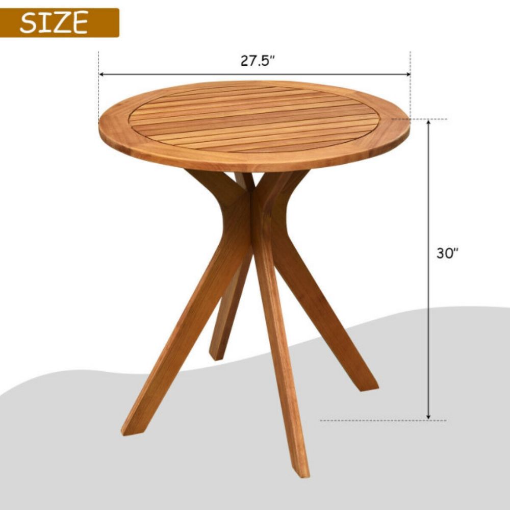 27 in. Round Solid Wood Outdoor Coffee Side Table