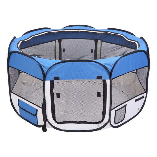 36in Portable Foldable Pet Playpen Fence with Eight Panels, Blue
