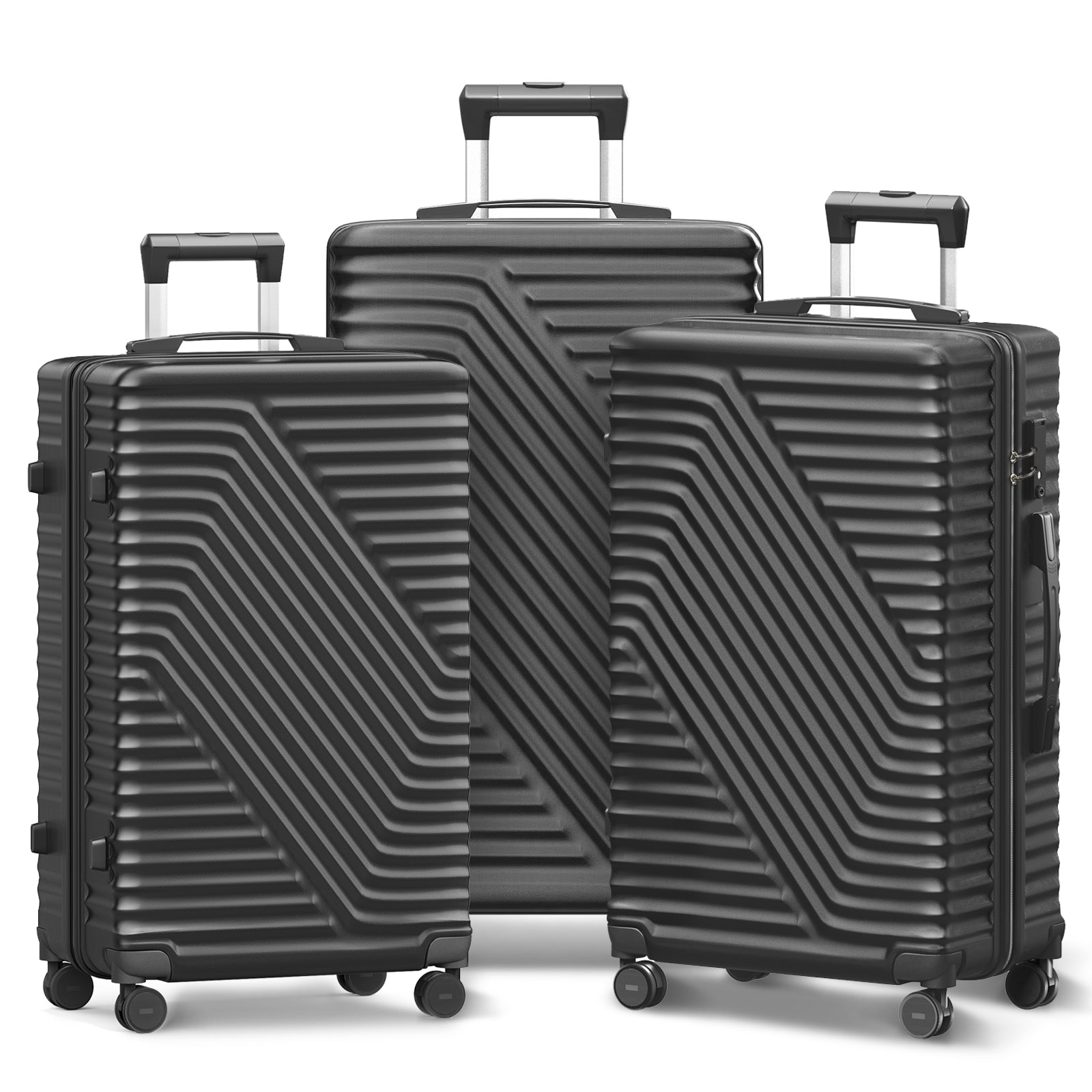 3-Piece Black Suitcase Luggage Set with TSA Lock