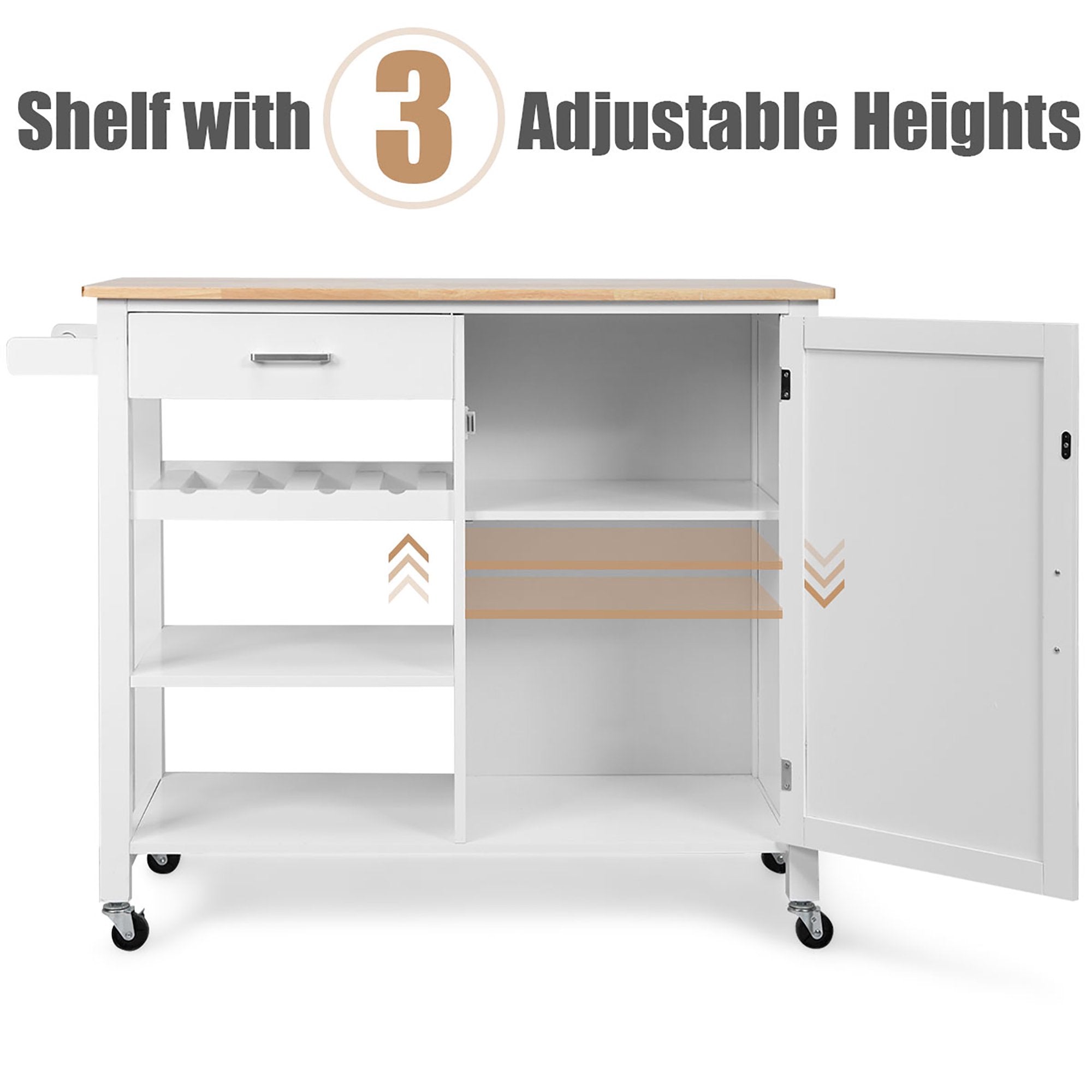 SUGIFT 4-Tier Wood Kitchen Island Trolley Cart Storage Cabinet White