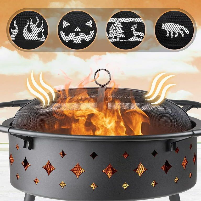 Fire Pit,Outdoor Fire Pits,Wood Fire Pits,Wood Burning Fire Pit,30 Fire Pits for Outside Patio,Backyard Fire Pit with Spark Screen,Log Grate,Poker