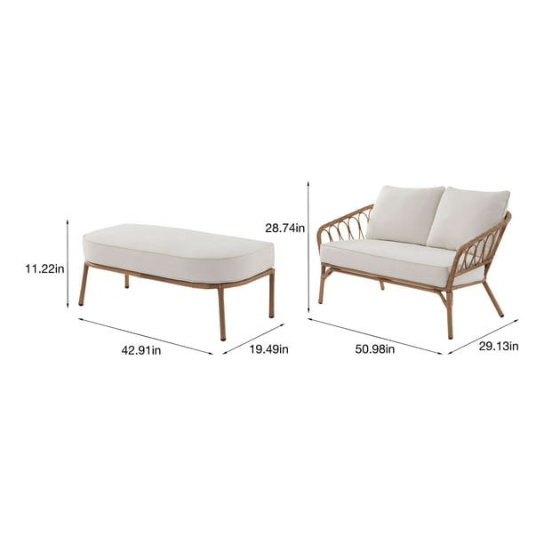 SUGIFT Willow Sage All-Weather Wicker Outdoor Loveseat and Ottoman Set, Beige