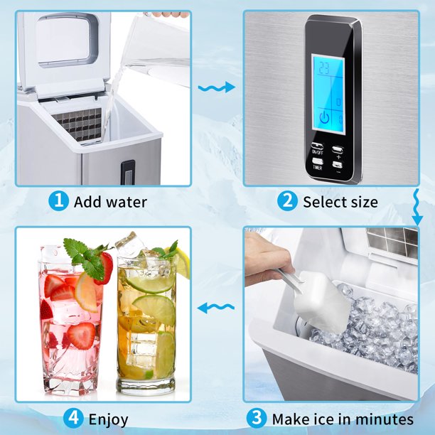 SUGIFT Portable Countertop Ice Maker Machine for Crystal Ice Cubes in 48 lbs/24H with Ice Scoop for Home Use