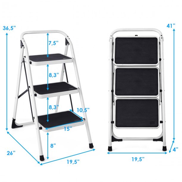 SUGIFT Folding Stool 3 Step Ladder Platform Lightweight