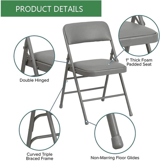 2-Pack (Fabric/Vinyl) Metal Foam Padded Steel Frame Folding Chair