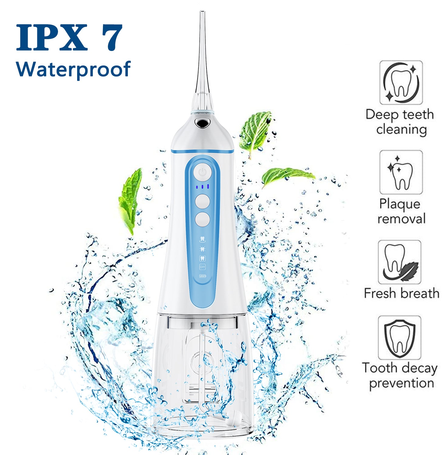 SUGIFT Water Flosser for Teeth 320ML Water Flossers Dental Oral Irrigator with DIY Mode 4 Jet Tips, IPX7 Waterproof,Portable for Home&Travel.Blue