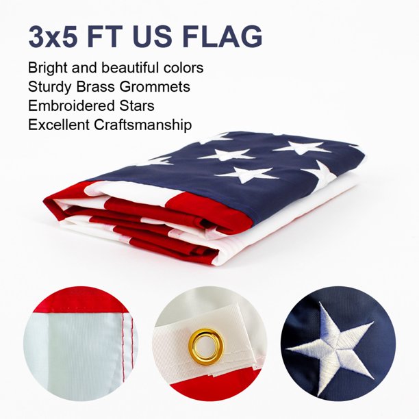 SUGIFT 3 5 FT 210D Polyester American Flag, Embroidered Stars, Sewn Stripes, Brass Grommets US Flag Outdoor USA Flags