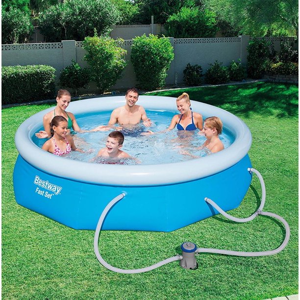 SUGIFT 10' x 30in Fast Set Inflatable Above Ground Swimming Pool with Filter Pump, Round