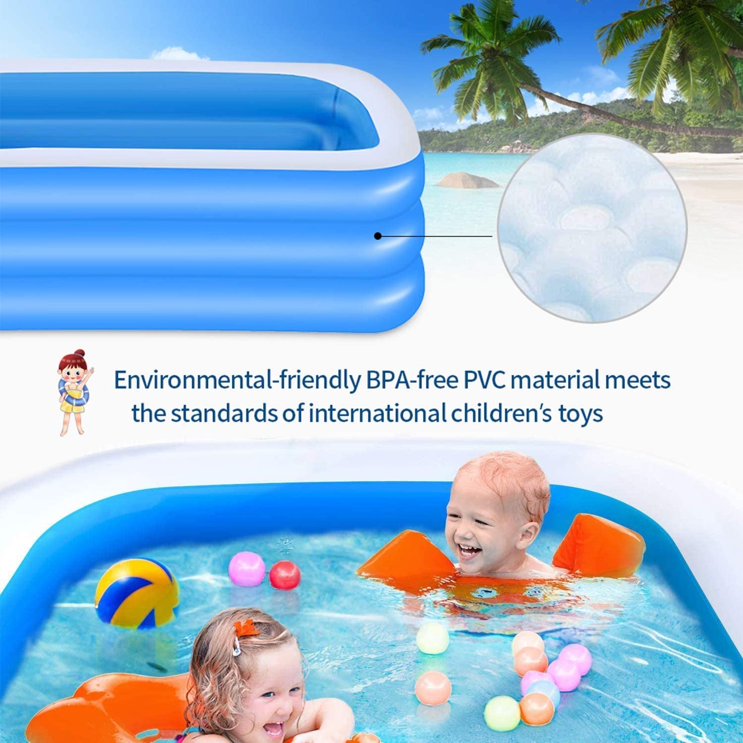 SUGIFT Inflatable Pool,Swimming Pool for Kids and Adults, 120in X 72in X 22in Oversized Thickened Family Inflatable Pool for Kids, Toddlers, Adults, Outdoor, Garden, Backyard, Summer Water Party