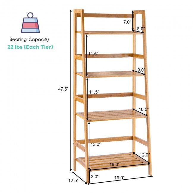 SUGIFT Multifunctional 4 Shelf Bamboo Plant Flower Storage Stand Rack