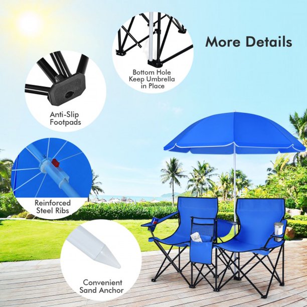 Portable Folding Double Chair With Umbrella Picnic Fishing Camping Bea –  SUGIFT