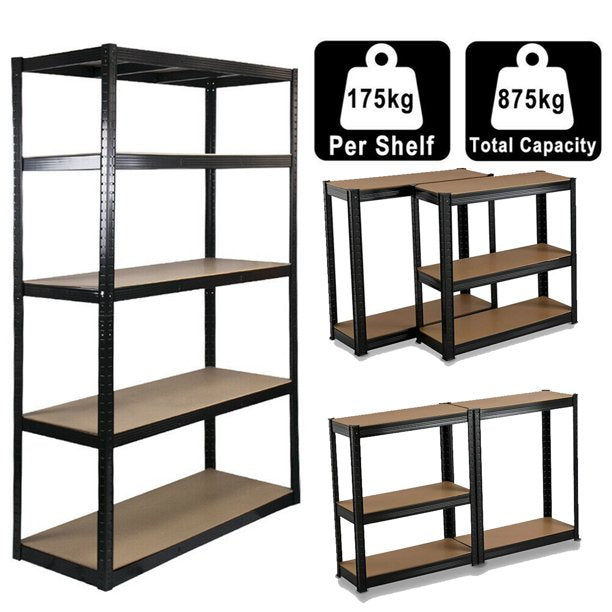 SUGIFT Garage Shelving Unit 5-Tier Shelves Boltless Adjustable Metal Shelf Racking Shed Storage, Black