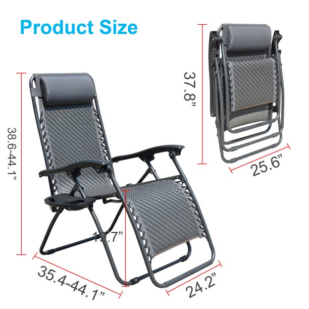 SUGIFT Patio Lounge Chair Portable Adjustable Folding Outdoor Recliner With Pillows and Cup Holder