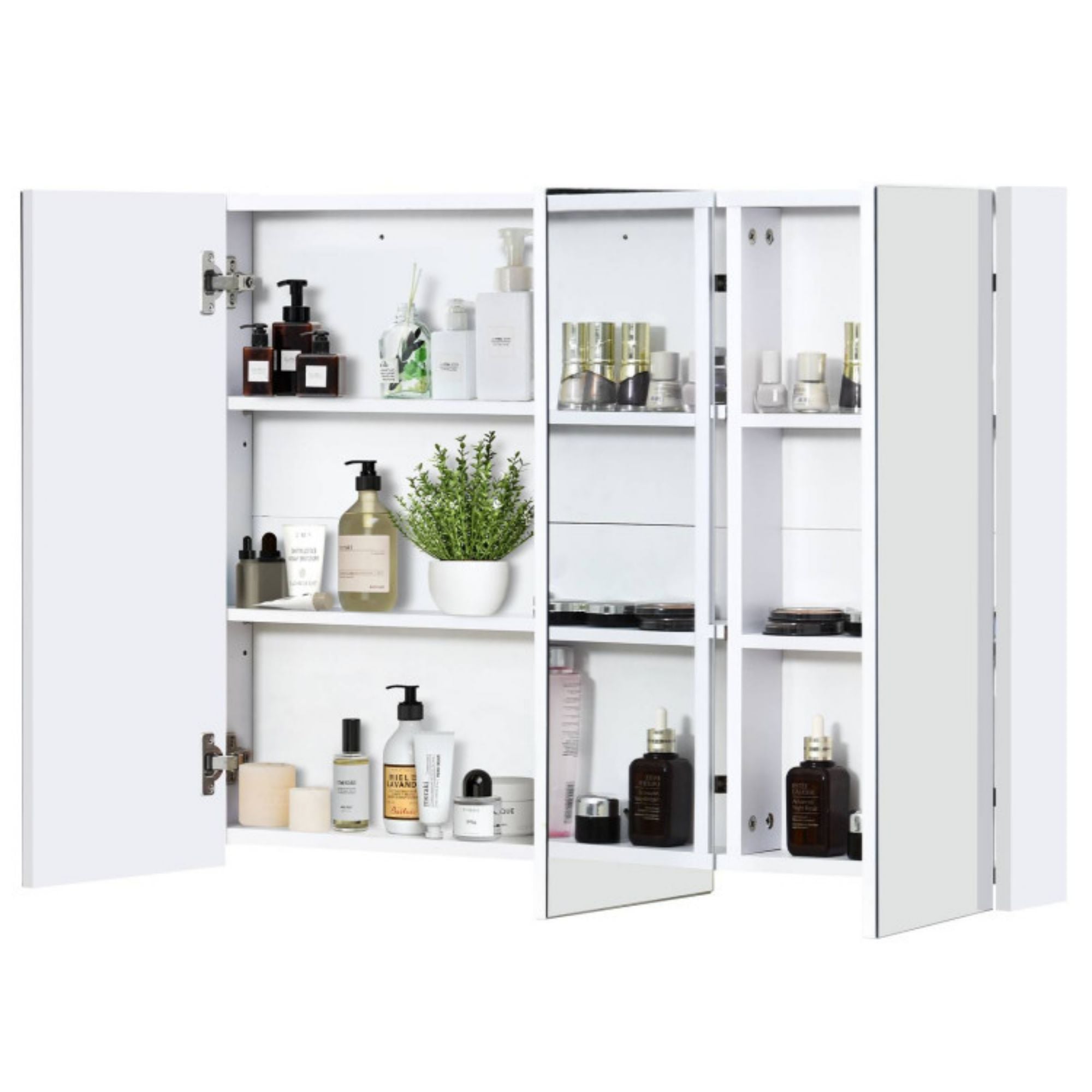 4.5 in. W x 36 in. D x 25.5 in. H White Bathroom Storage Wall Cabinet with Mirror and Adjustable Shelves