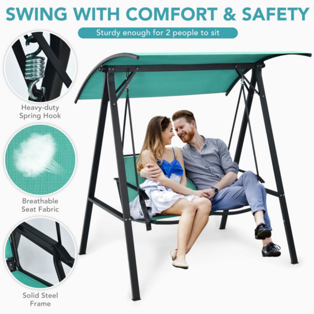 2-Person Metal Patio Swing with Canopy in Turquoise