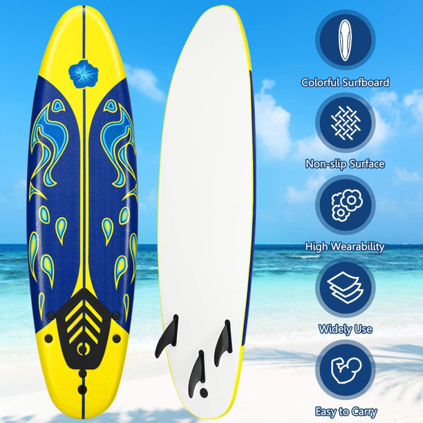SKONYON 6Ft Premium Foam Surfboard with Removable Fins for All