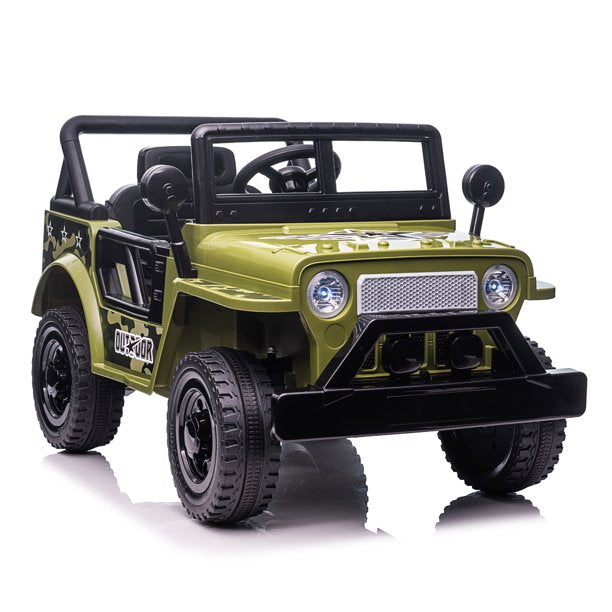 SUGIFT 12V Kids Ride On Truck Car, Power Wheels with LED Lights Horn Openable Doors, Electric Vehicle Toy for 3-6 Ages, Green