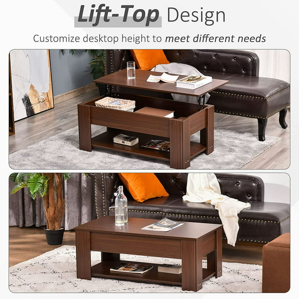 SUGIFT Lift 41" Lift Top Coffee Table and Lift Tabletop Brown