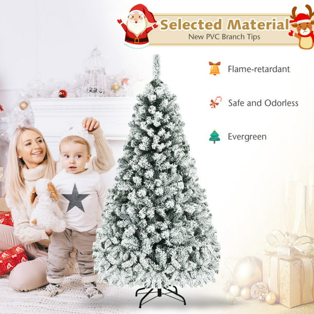 SUGIFT 6ft Snow Flocked Christmas Tree, Premium Holiday Pine Branches, Foldable Metal Base