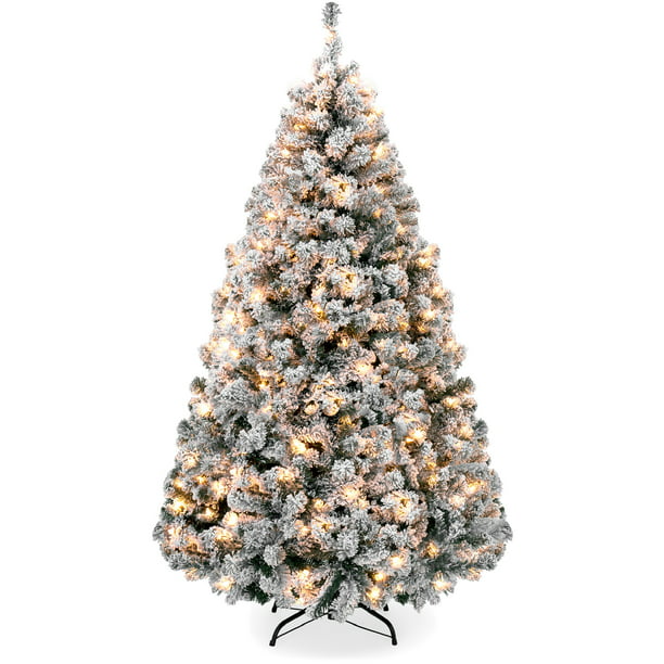 SUGIFT 6ft Pre-Lit Holiday Christmas Pine Tree with Snow Flocked Branches, 250 Warm White Lights