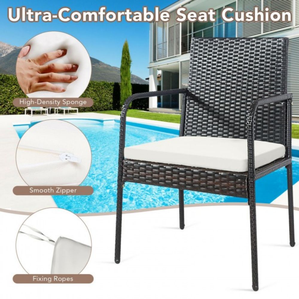 Wicker Outdoor Patio Lounge Chairs with White Cushions (2-Pack)