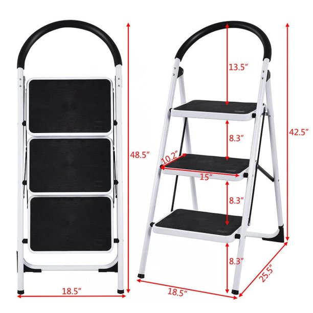 3 Step Ladder Folding Step Stool with Grips Sturdy Step Stool with Wide Pedal 330 Lbs Capacity