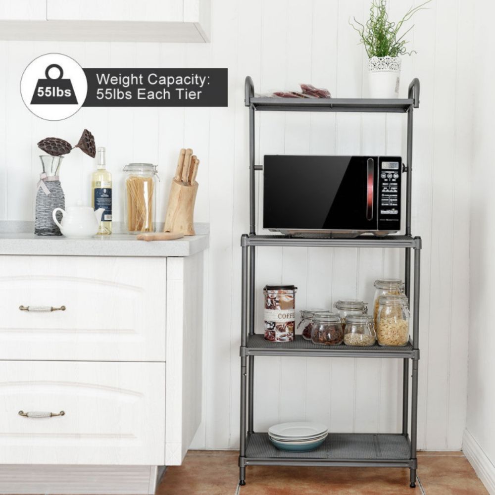 Gray 4-Tier Kitchen Storage Shelf Rack Microwave Cart Kitchen Cart