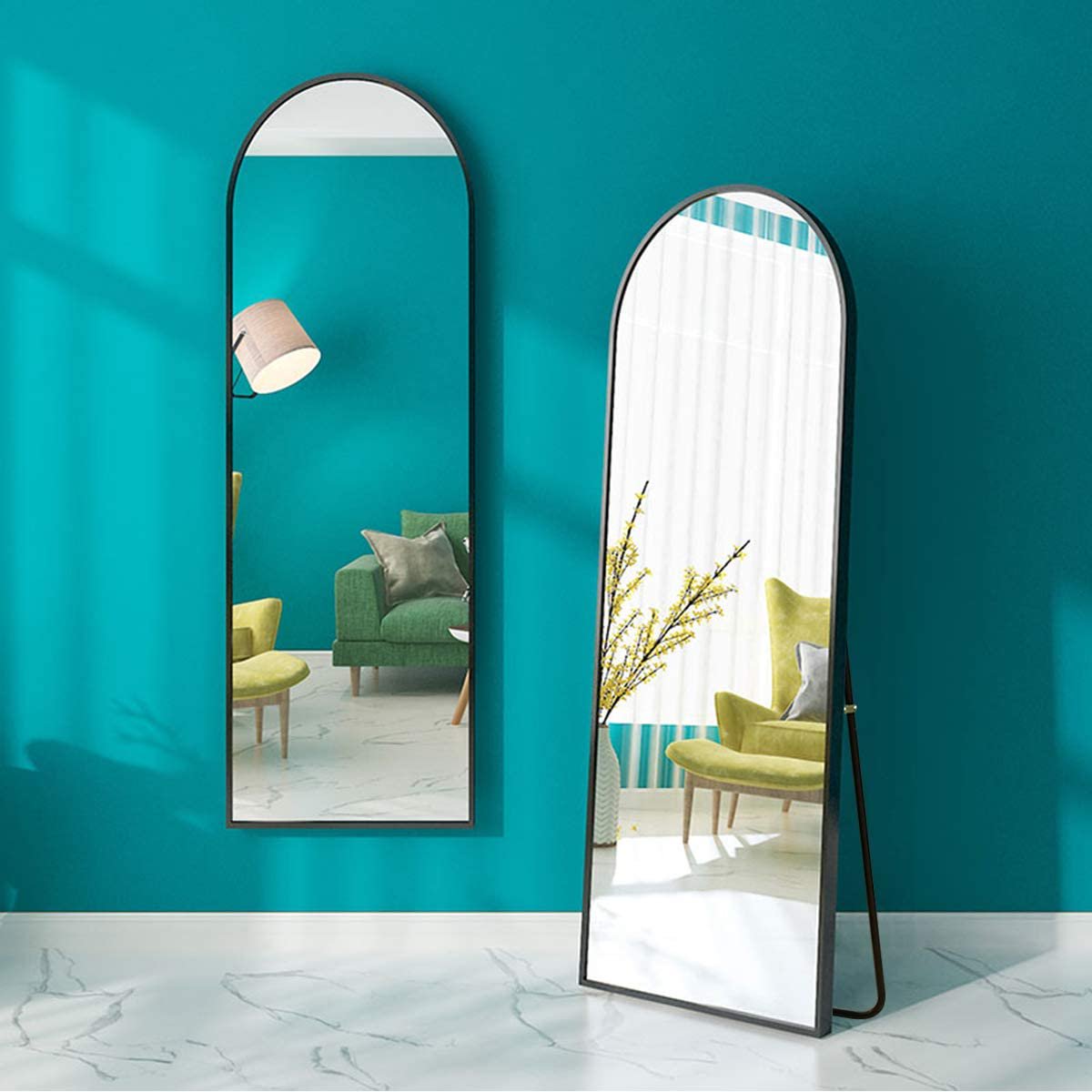 Arched Full Length Mirror Floor Mirror with Aluminum Alloy Frame