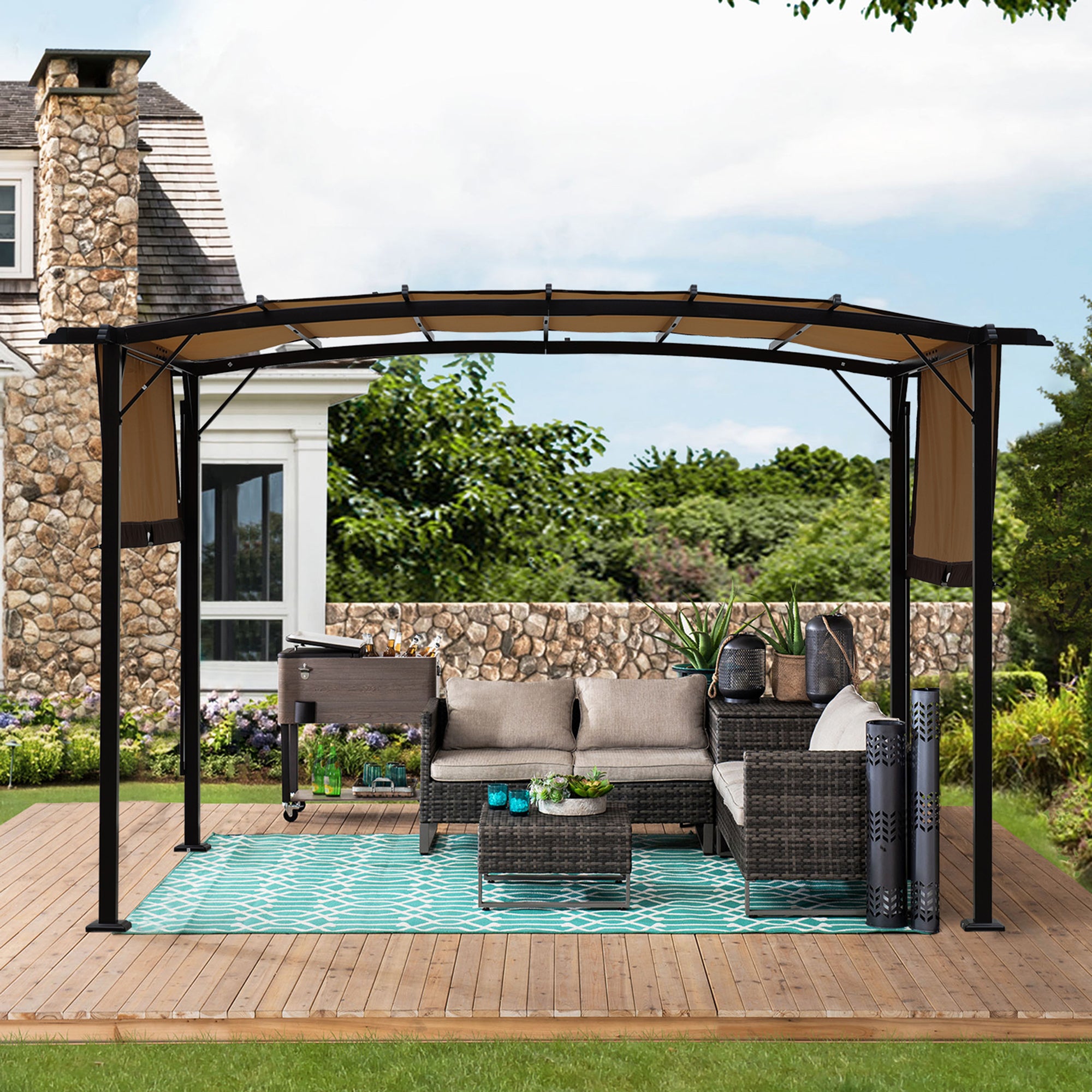 Outdoor Retractable Steel Pergola Canopy with Adjustable Shade Easy Assembly Steel Garden Gazebo