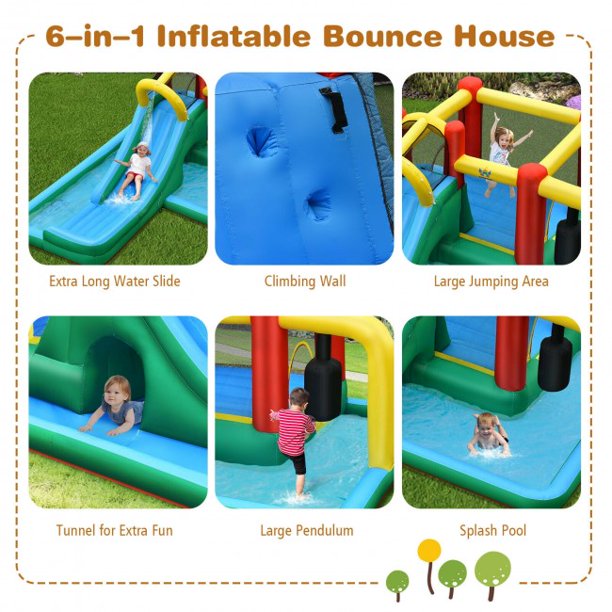 SUGIFT Inflatable Bounce House Slide Water Park Climbing Bouncer Pendulum Chunnel Game without Air-blower