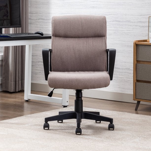 SUGIFT Home Office Chair Spring Cushion Mid Back Executive Desk Fabric Chair with PP Arms Leather 360 Swivel Task Chair