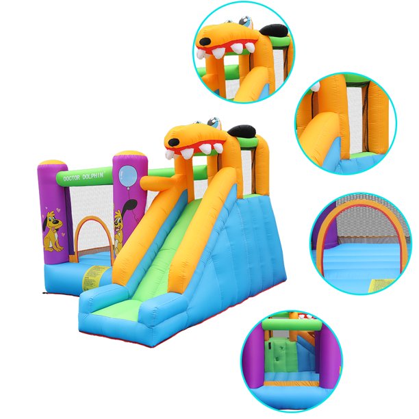 Inflatable Castle Bounce House Oxford Fabric 420D+840D Green Dog Slide and Jumping 450W Blower