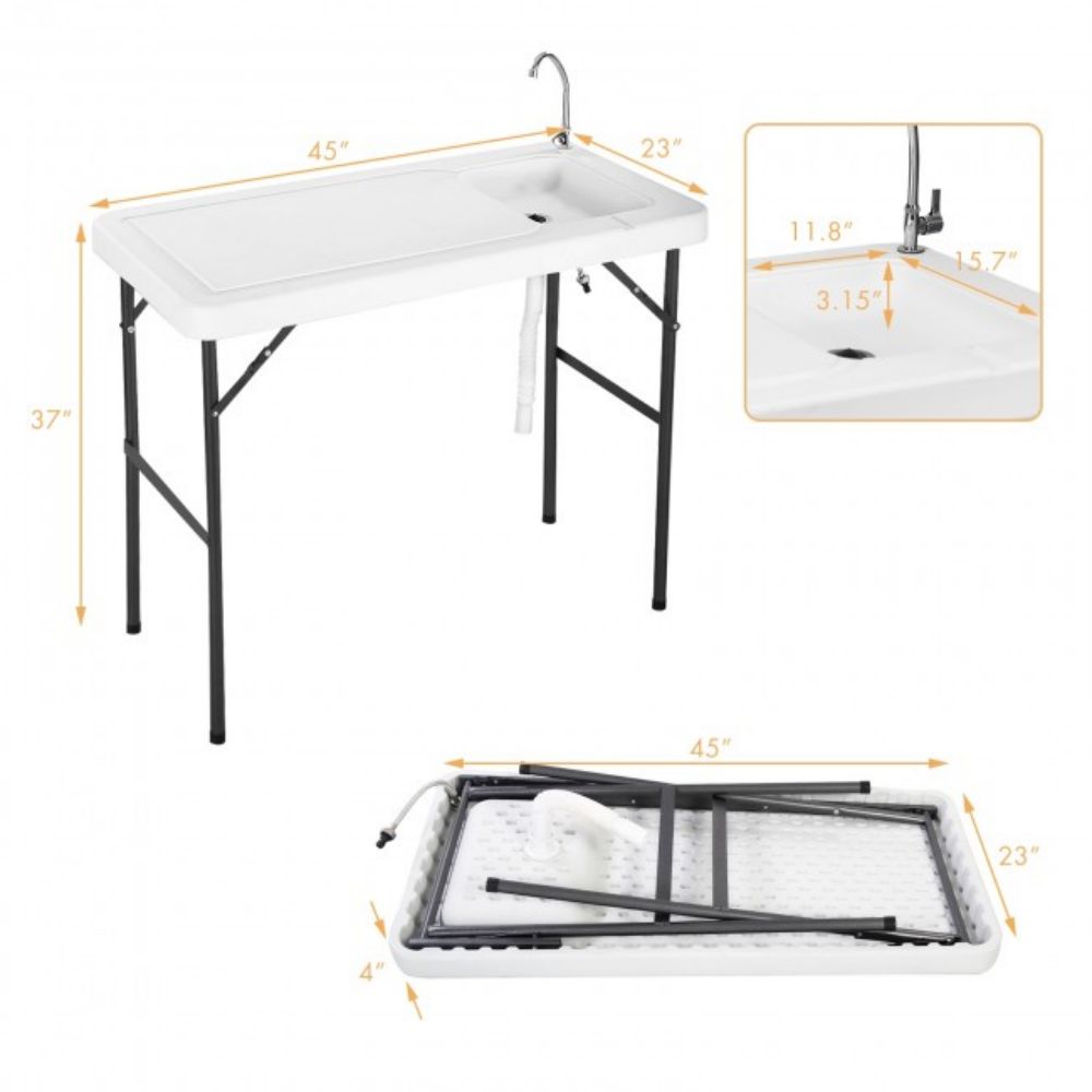 White Metal Folding Portable Fish Hunting Cleaning Cutting Table