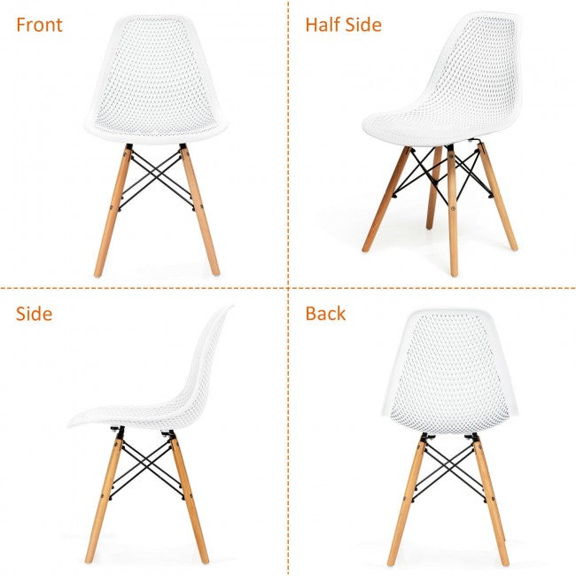 SUGIFT Modern Plastic Hollow Chair Set with Wood Leg 4 Pieces