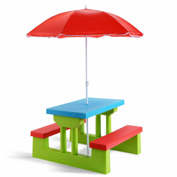 SUGIFT Kids Picnic Folding Table and Bench Set with Umbrella Green