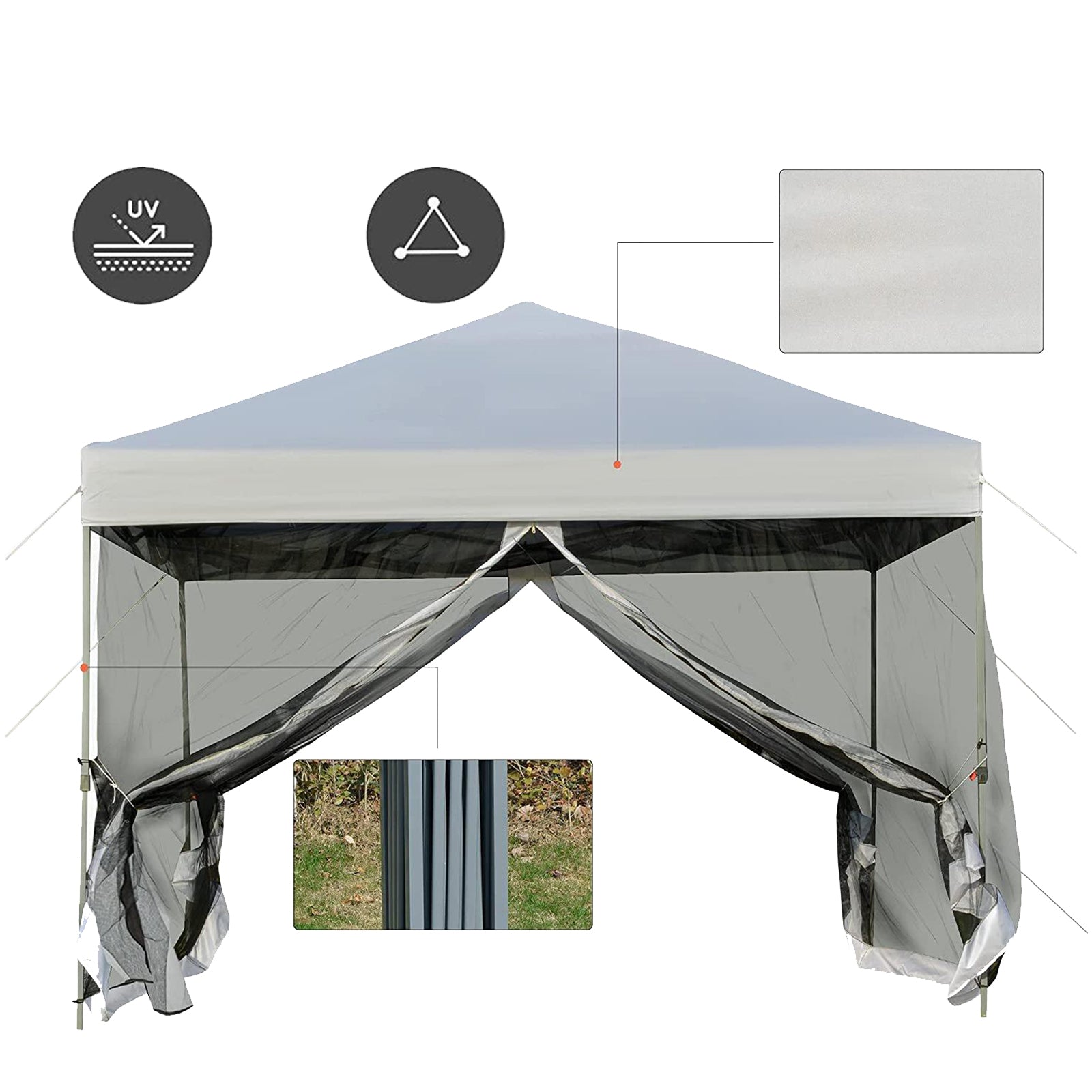 SUGIFT 10 ft. x 10 ft. White Gazebo Pop Up Canopy with Mesh Curtains