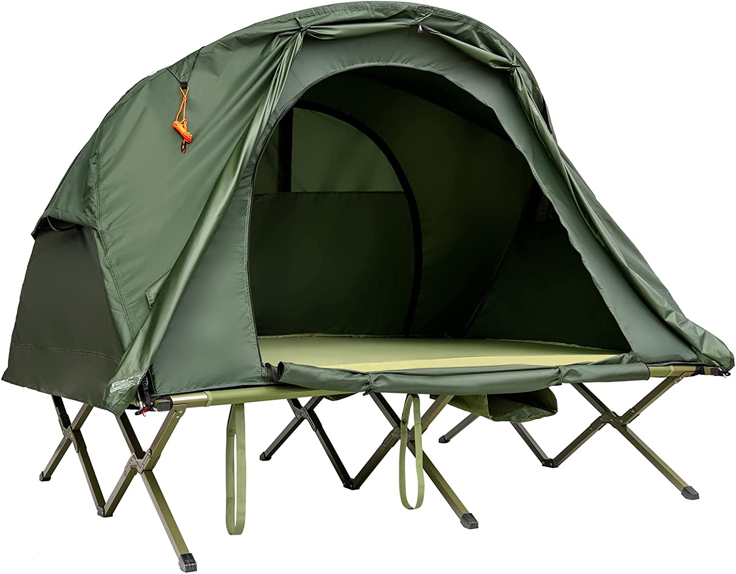 2-Person Green Outdoor Folding Camping Tent Elevated Tent with External Cover