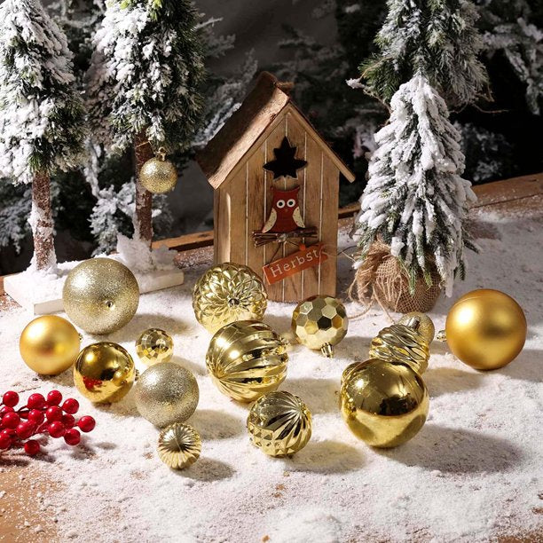 SUGIFT 60mm/2.36" Christmas Ball Ornaments - 34-Pack Shatterproof Plastic Christmas Ornaments Hanging Ball Decorations for Xmas Tree, Holiday, Wedding, Party (2.36'', Gold)
