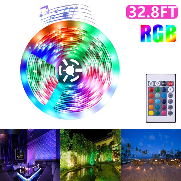 SUGIFT LED Light Strip 32.8ft 3528RGB 600 LEDs Color Changing Light Strip with 44 Keys IR Remote for Bedroom/Home Decoration