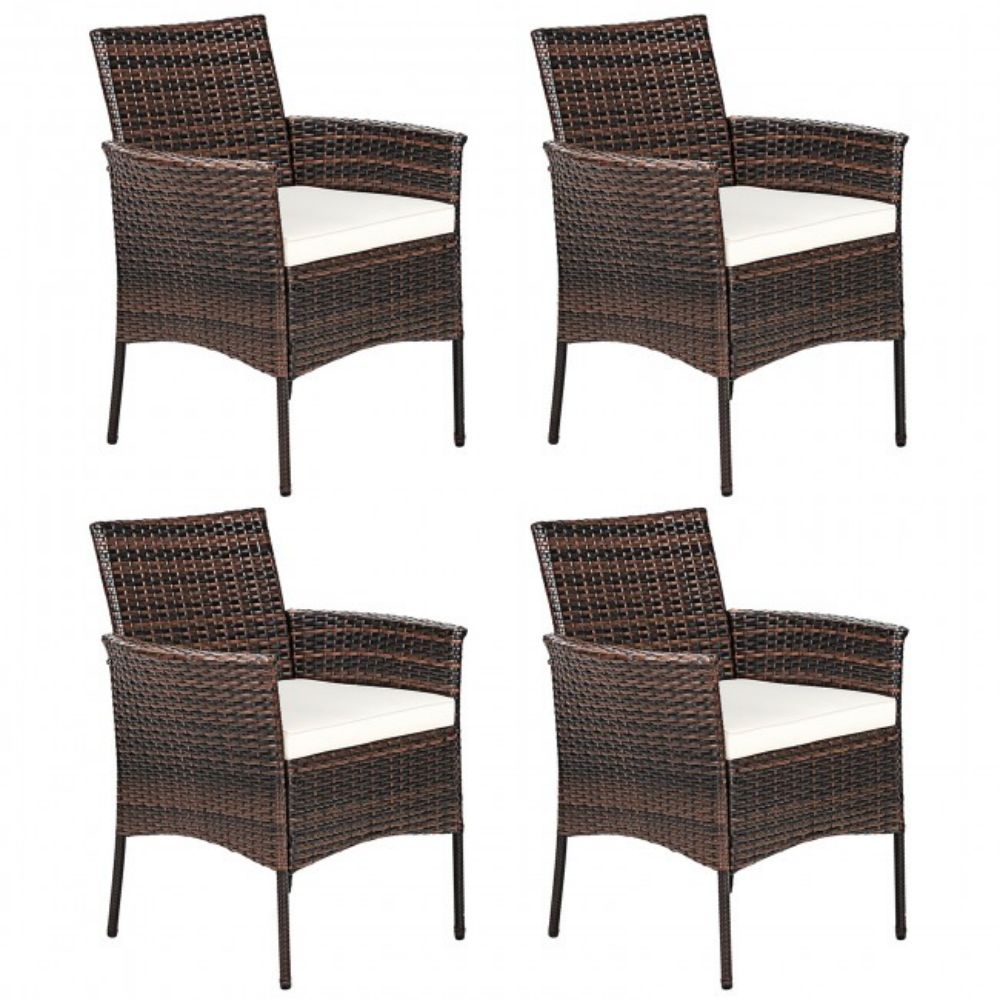 Wicker Outdoor Patio Lounge Armchairs with White Cushions (2-Pack)