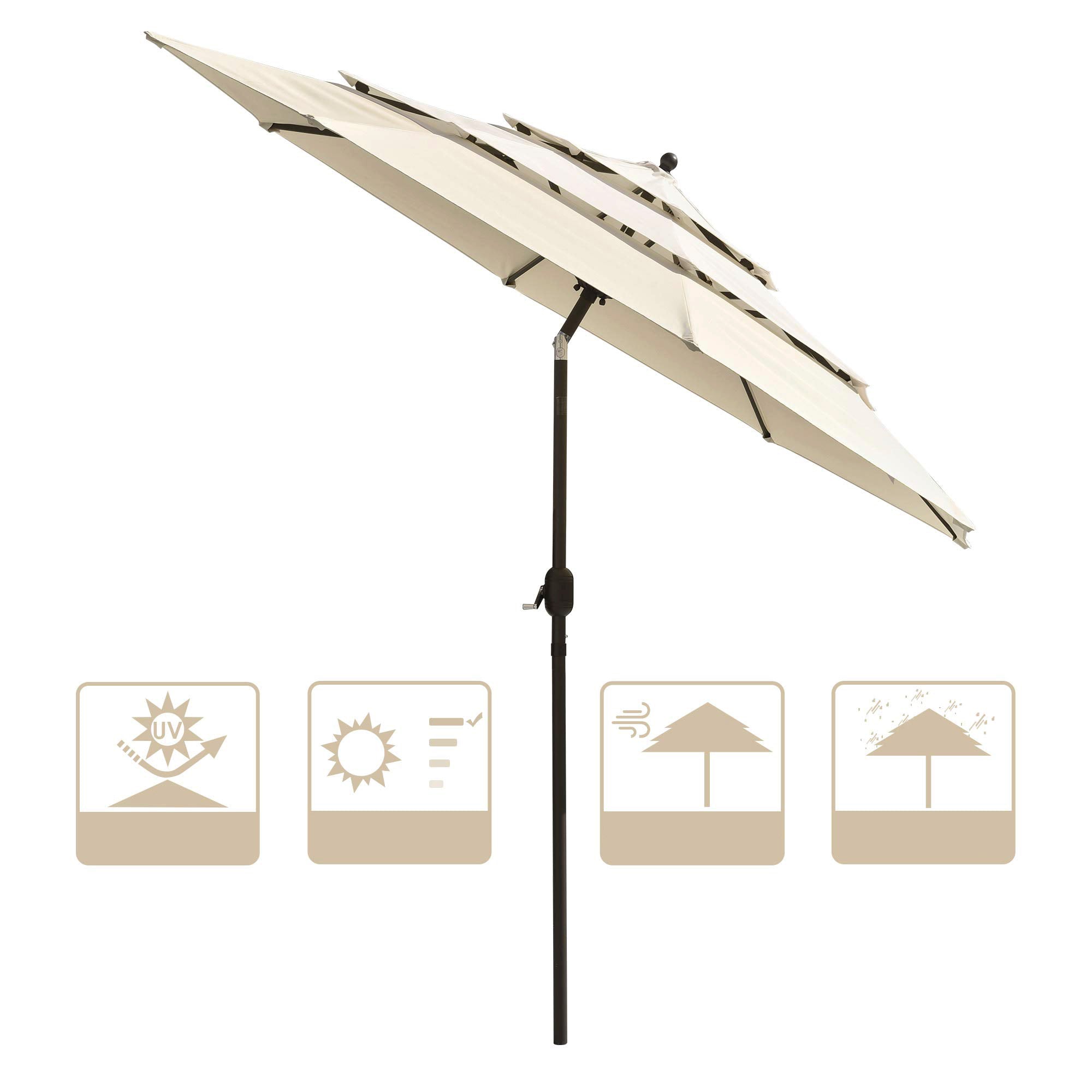 SUGIFT 9 ft. 3-Tiers Outdoor Patio Umbrella in Beige with Tilt and Crank