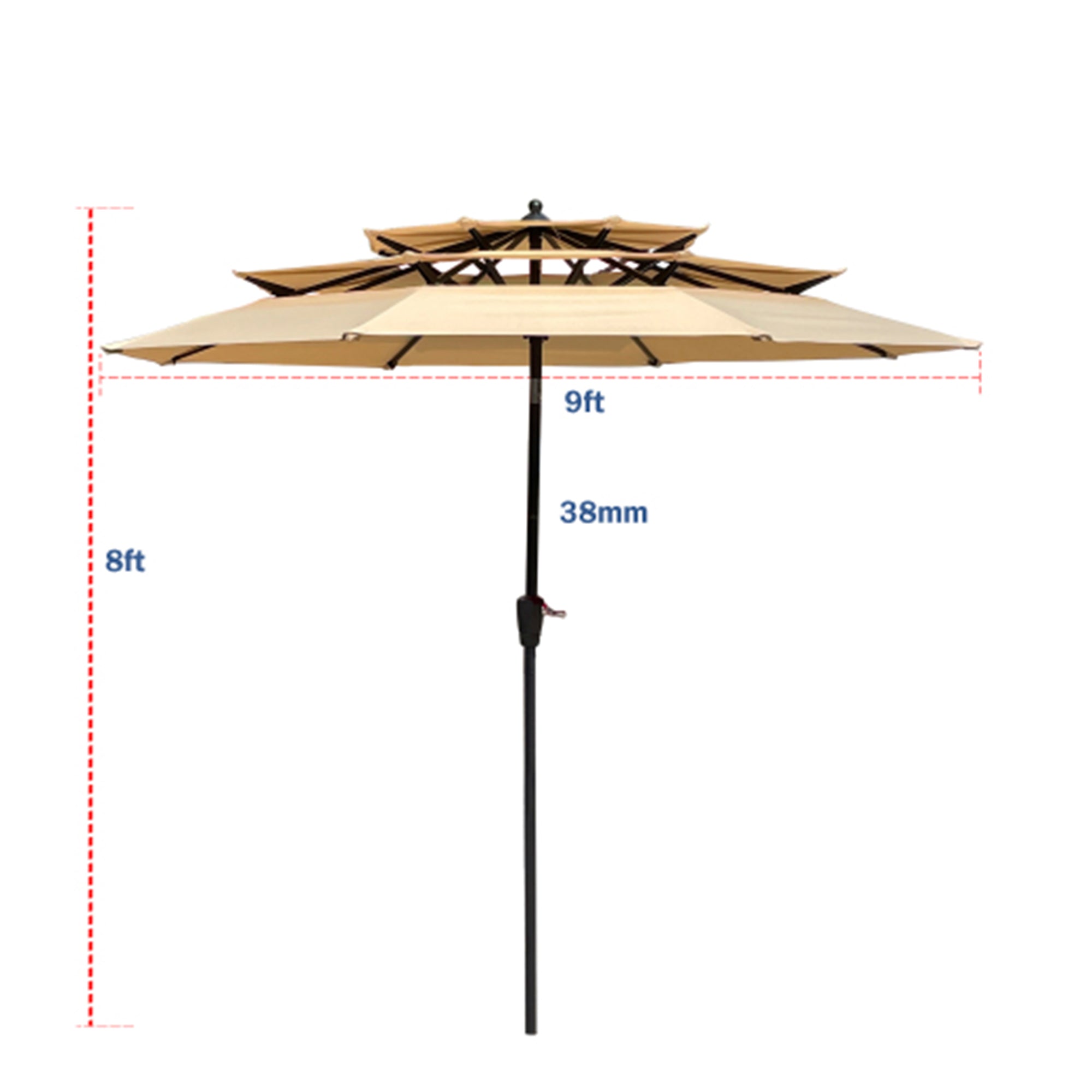 SUGIFT 9 ft. 3-Tiers Outdoor Patio Umbrella in Beige with Tilt and Crank