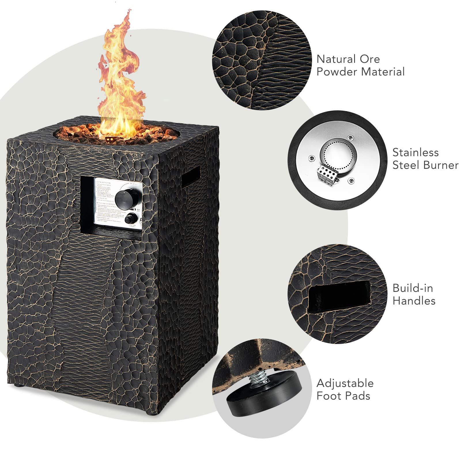 25 in. Square 30,000 BTU Outdoor Propane Fire Pit with Lava Rocks and Waterproof Cover