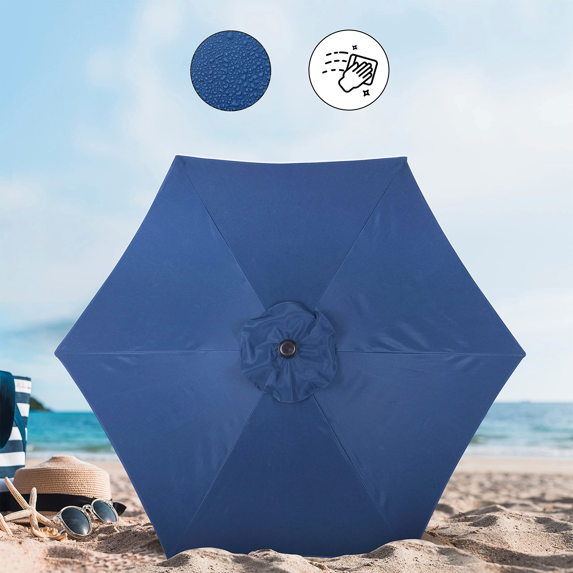 SUGIFT 7.5 ft. Market Outdoor Patio Umbrella in Blue with Push Button Tilt and Crank