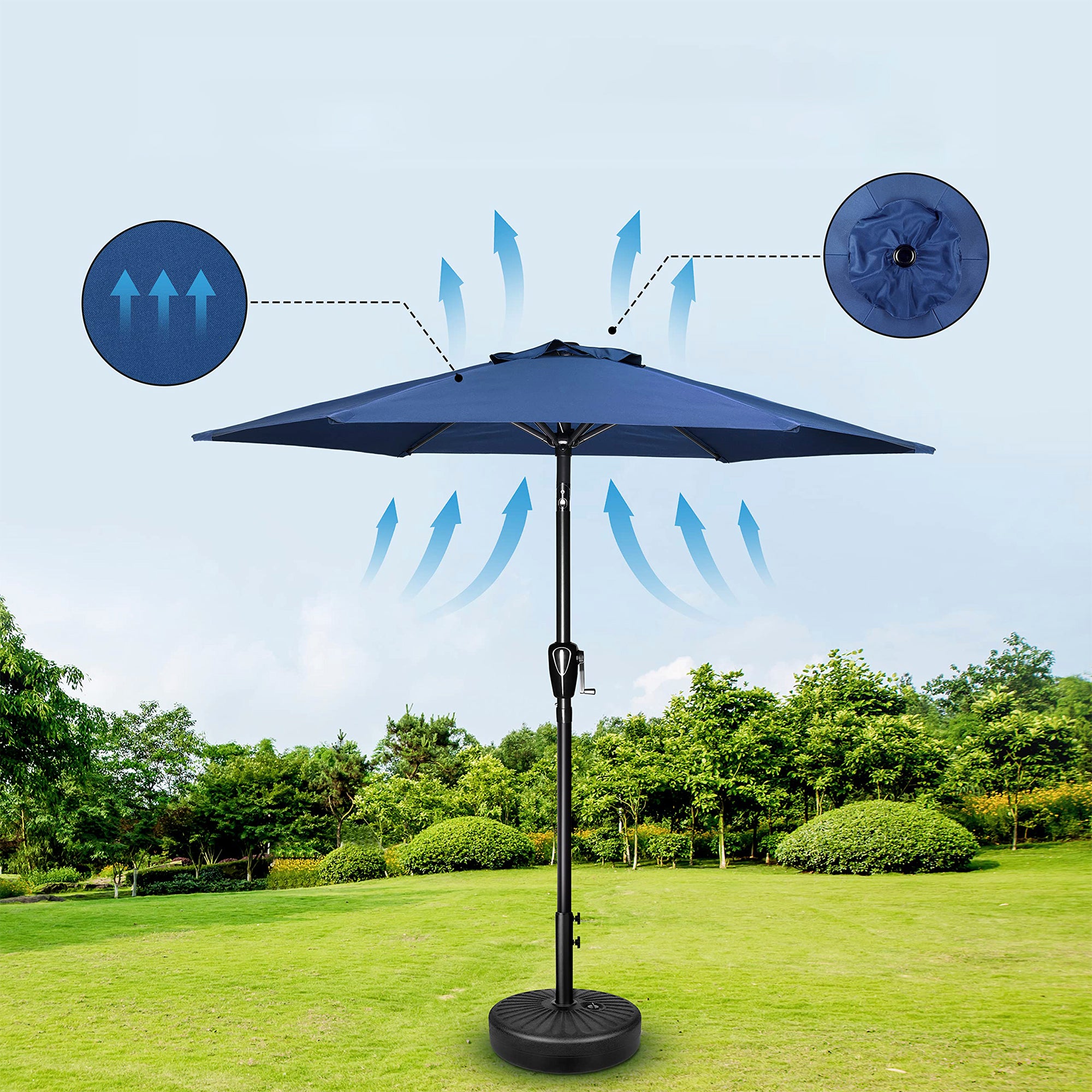 SUGIFT 7.5 ft. Market Outdoor Patio Umbrella in Blue with Push Button Tilt and Crank