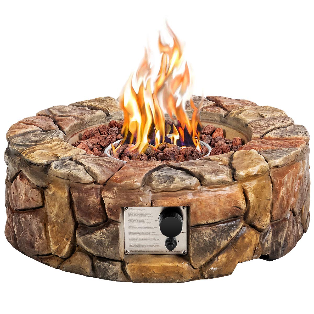 28 in. Outdoor Round Stone Propane Gas Fire Pit