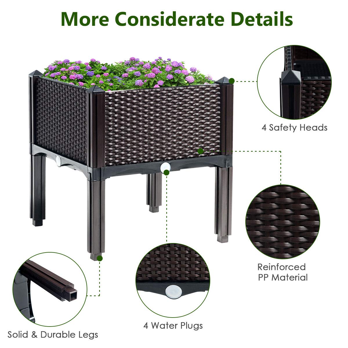 16 in. W x 16 in. L x 17.5 in. H Black Wicker Elevated Planter Box Raised Garden Bed