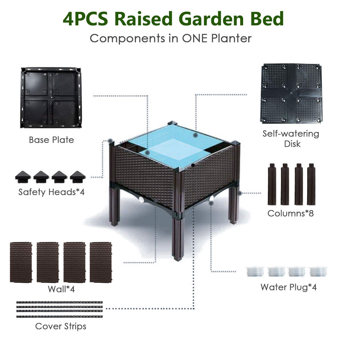 16 in. W x 16 in. L x 17.5 in. H Black Wicker Elevated Planter Box Raised Garden Bed