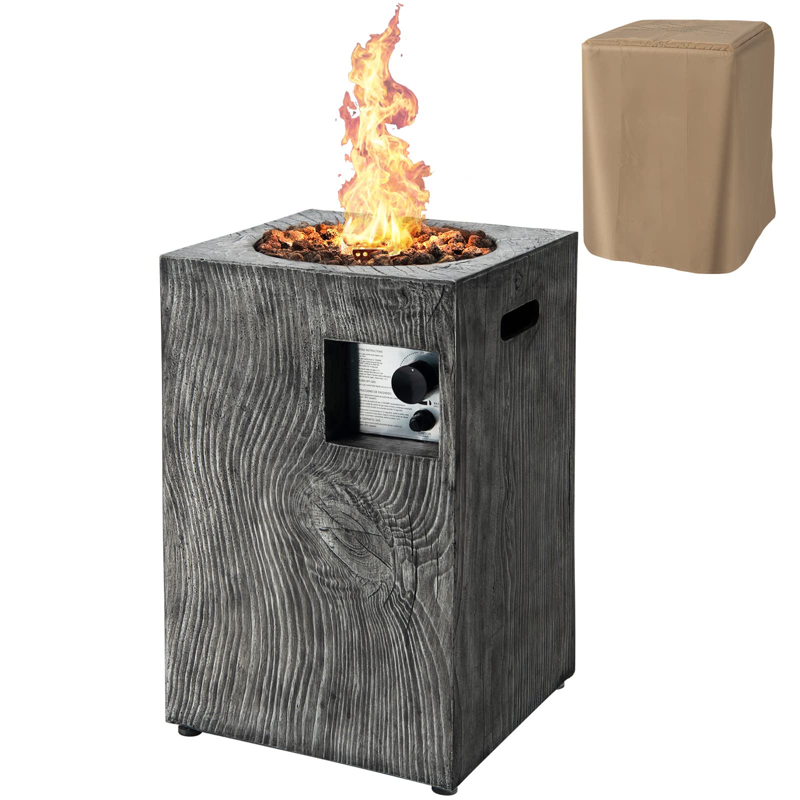 25 in. Square 30,000 BTU Gray Outdoor Propane Fire Pit with Lava Rocks and Waterproof Cover