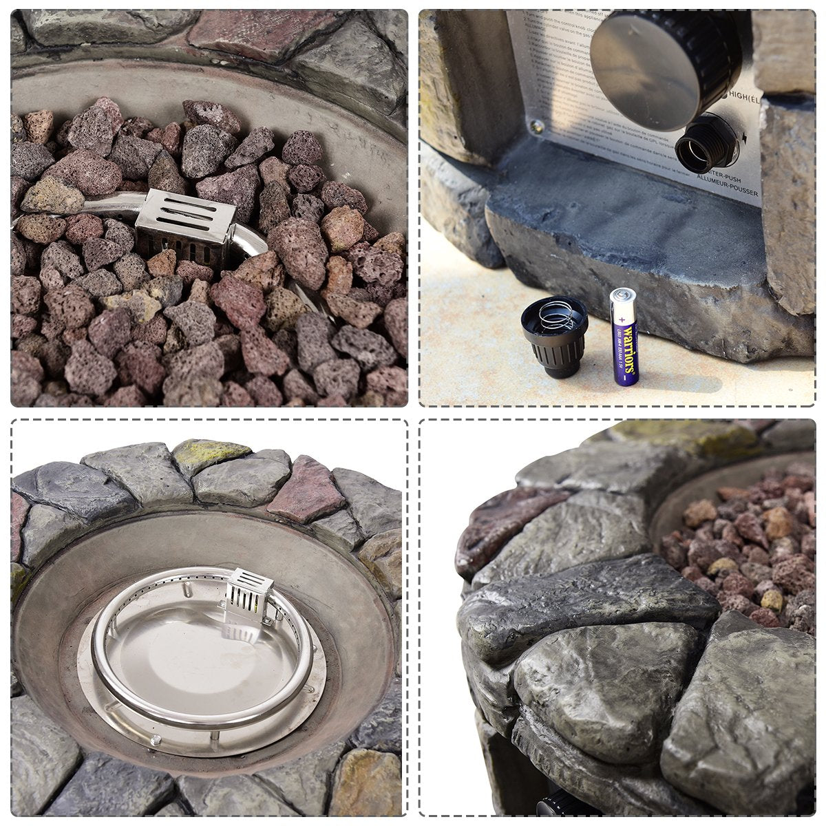 28 in. Gray Outdoor Round Stone Propane Gas Fire Pit